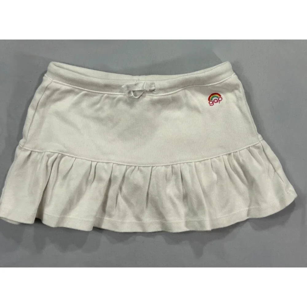 Gap Kids Girls Ruffle Skort Size XS 4-5 White Cotton Rainbow Logo